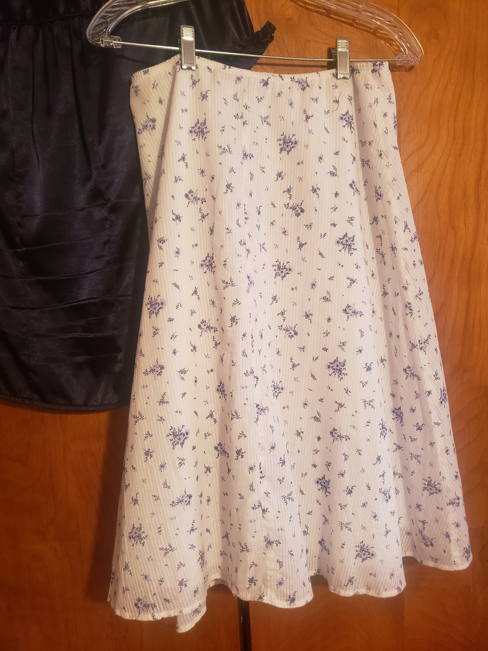 White Midi Skirt with Navy Floral Print